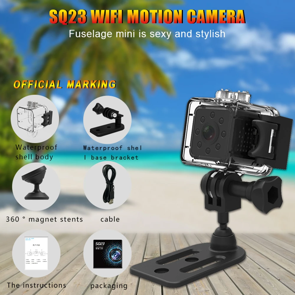 Mini Camera SQ23 Mini Waterproof Night Vision 1080P Spy Camera Wide Angle HD Diving Action Night Vision Recorder