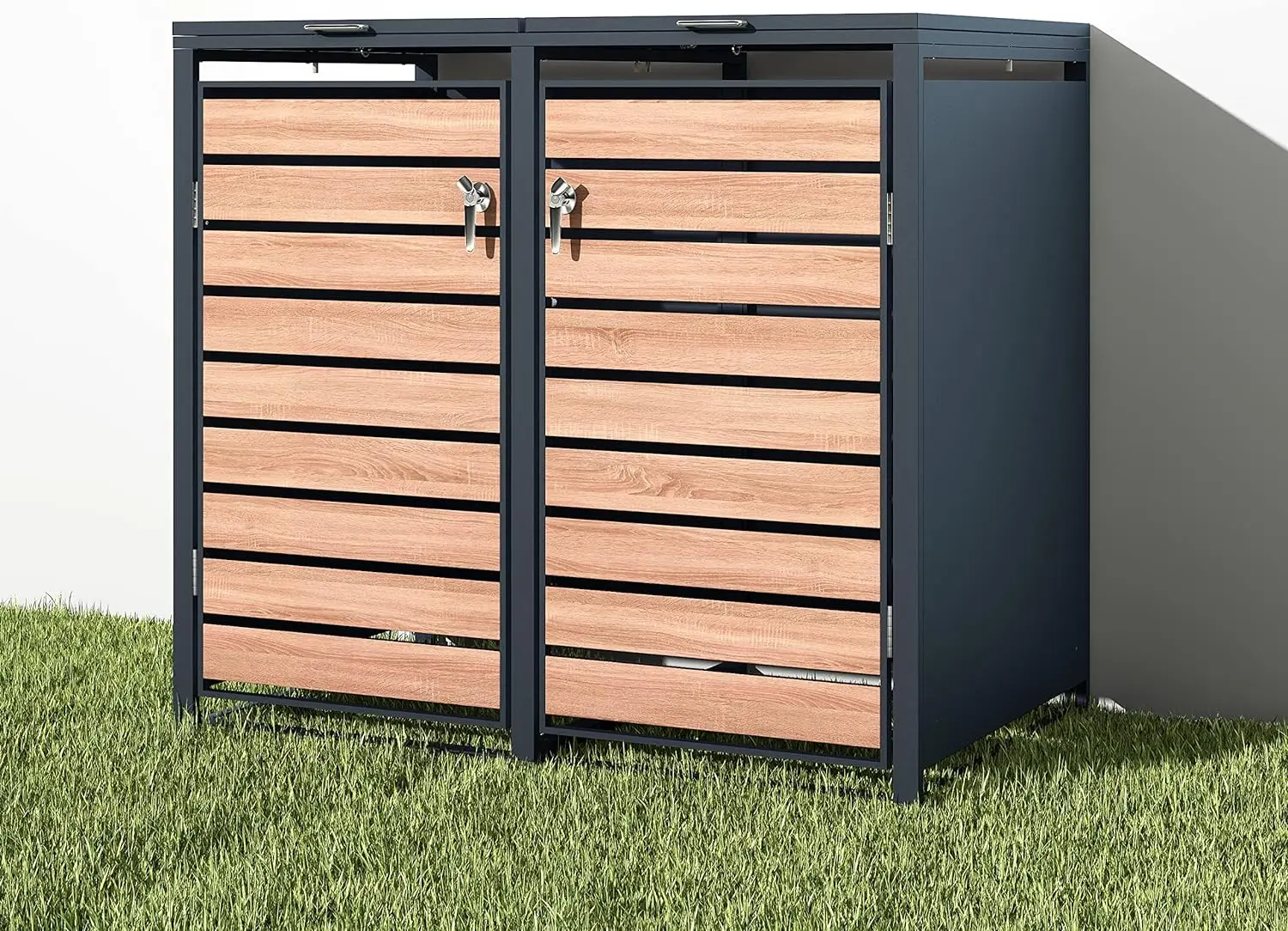 PLANTCRAFT Triple Wood Wheelie Bins Storage Shed, 3 Door Garbage