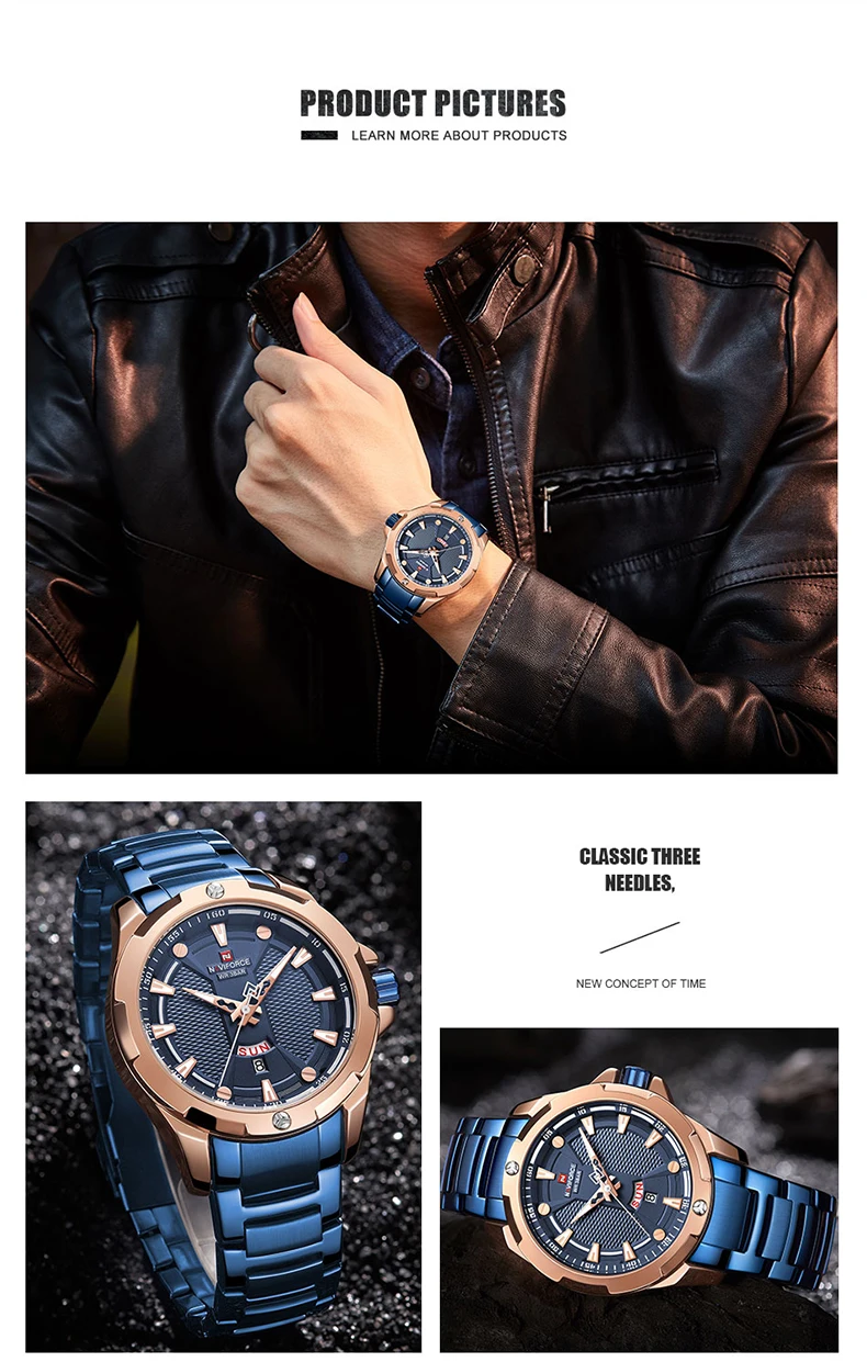 NAVIFORCE Fashion Blue Watch Men Luxury Quartz Wristwatch Sport Casual Clock Waterproof Watches Relogio Masculino