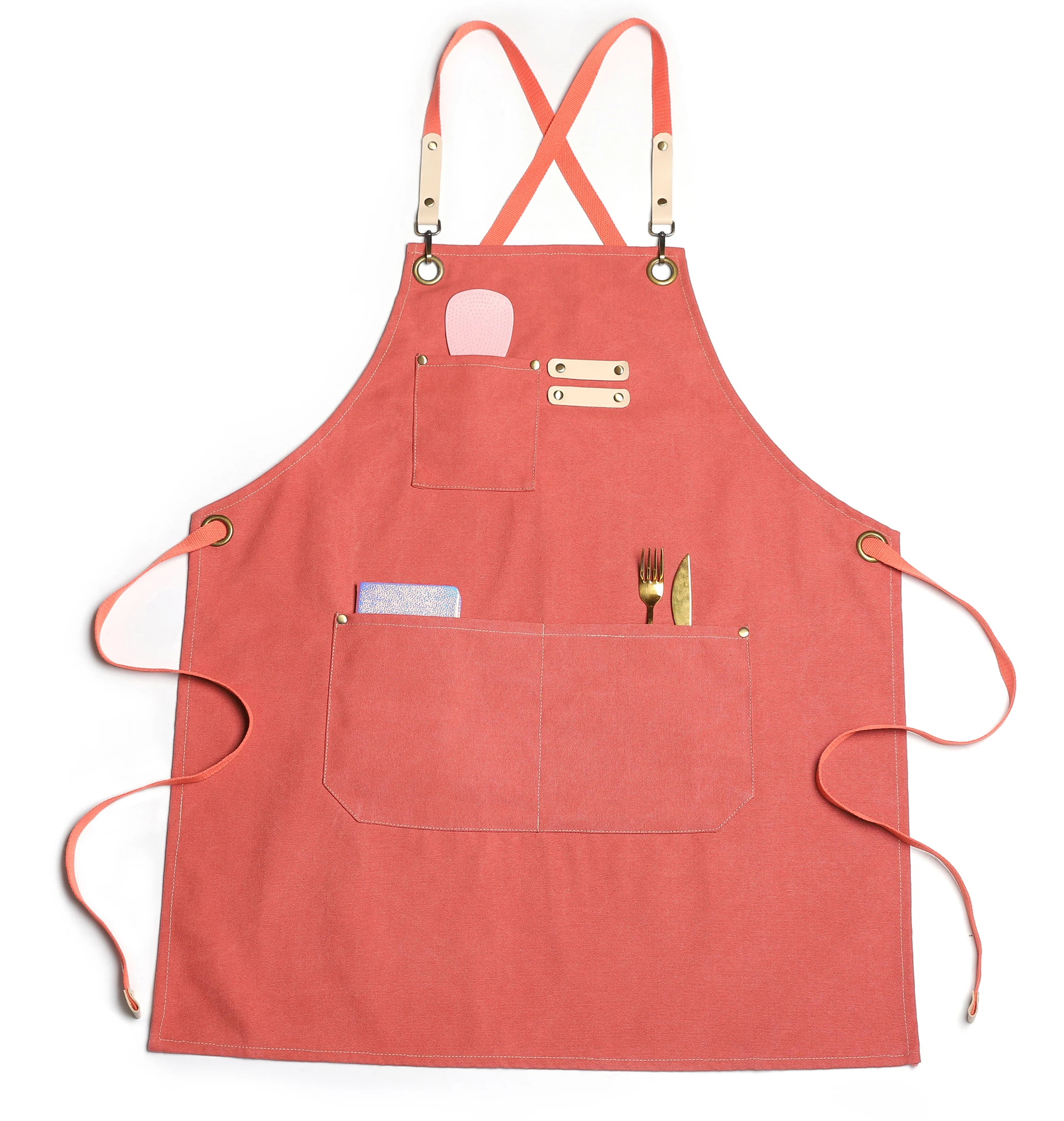 Wholesale Washed Canvas Apron Custom Print Long Bib Apron Kitchen For