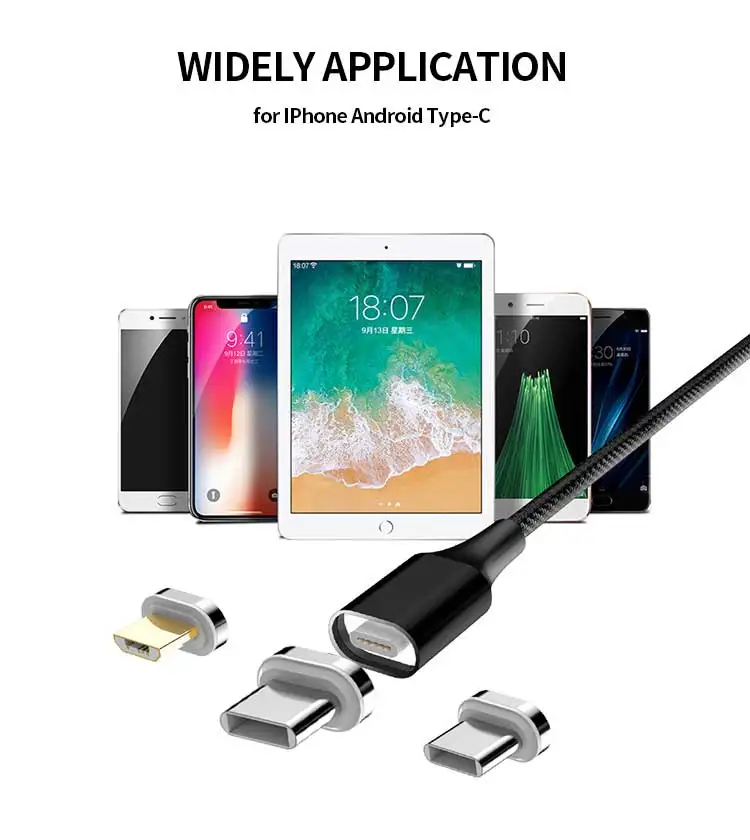 1 m 8-Pin Type C Micro Led 3 In 1 Nylon Braided Fast Charging Magnetic USB Cable For Sasung Huawei - ANKUX.COM