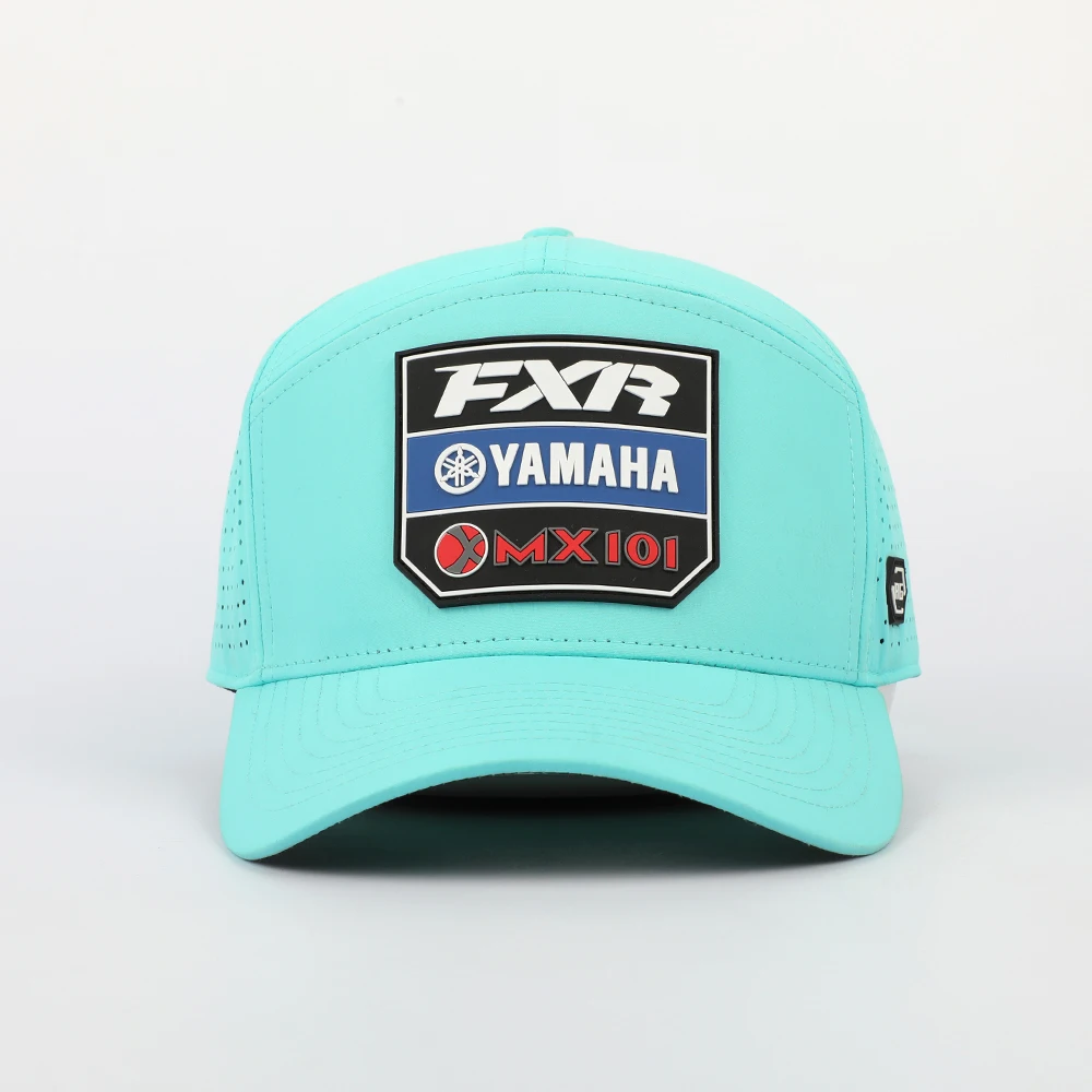 Custom 7 Panel Polyester Pvc Rubber Patch Cool Green Laser Cut Hole