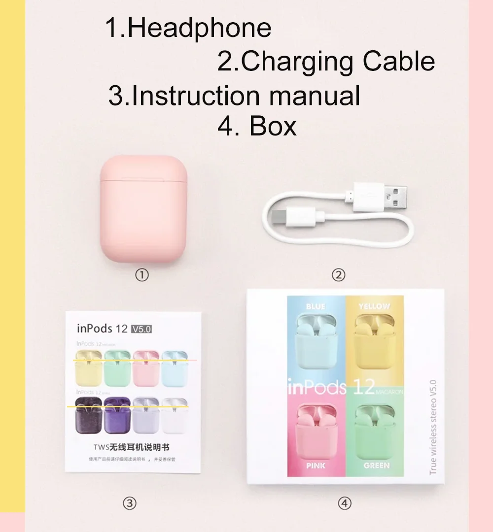 2019 macaron hoonbo True air inpods stereo ear pods touch wholesale i12s tws wireless bluetooth 5.0 earbuds earphones headphone - ANKUX.COM
