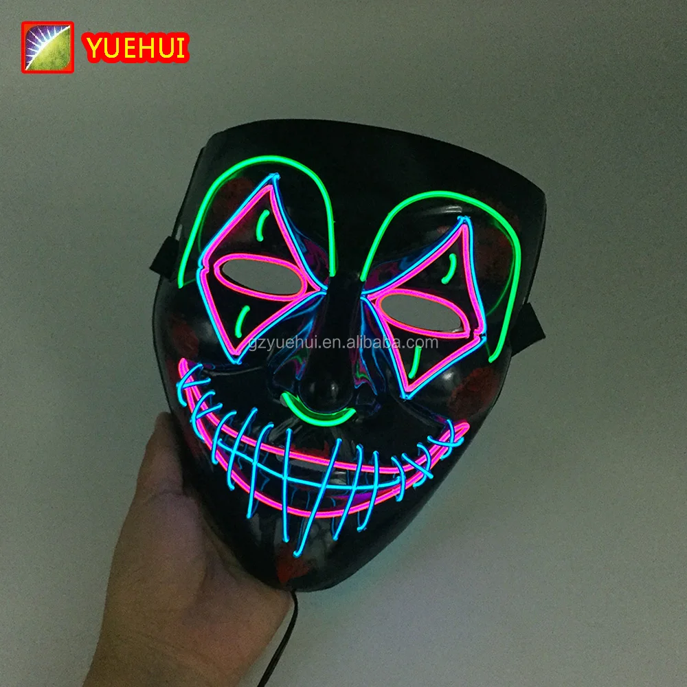 Halloween Scary Led Mask Light Up Evil Clown Purge Masks Rave Neon Tik