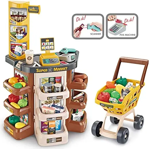 Registrierkasse Warenkorb Pretend Play Toy Set Kids Plastic Supermarkt w 
