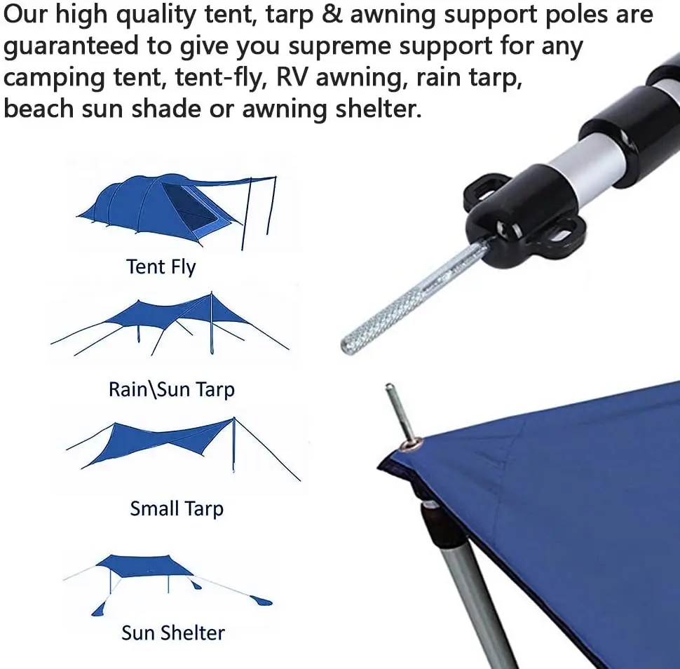 Adjustable Telescoping Tarp Tent Poles 2.75ft To 8ft Xl Rod Extending