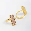 ZG011 18k gold-plated base metal band ring with long rectangle rose gold druzy stone rings jewelry women