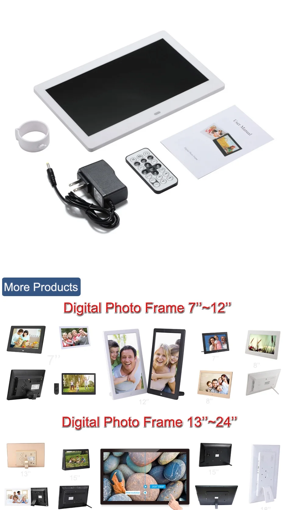 Rechargeable10 Inch Digital Photo Frame For Kids With Remote Control High Resolution Electronic