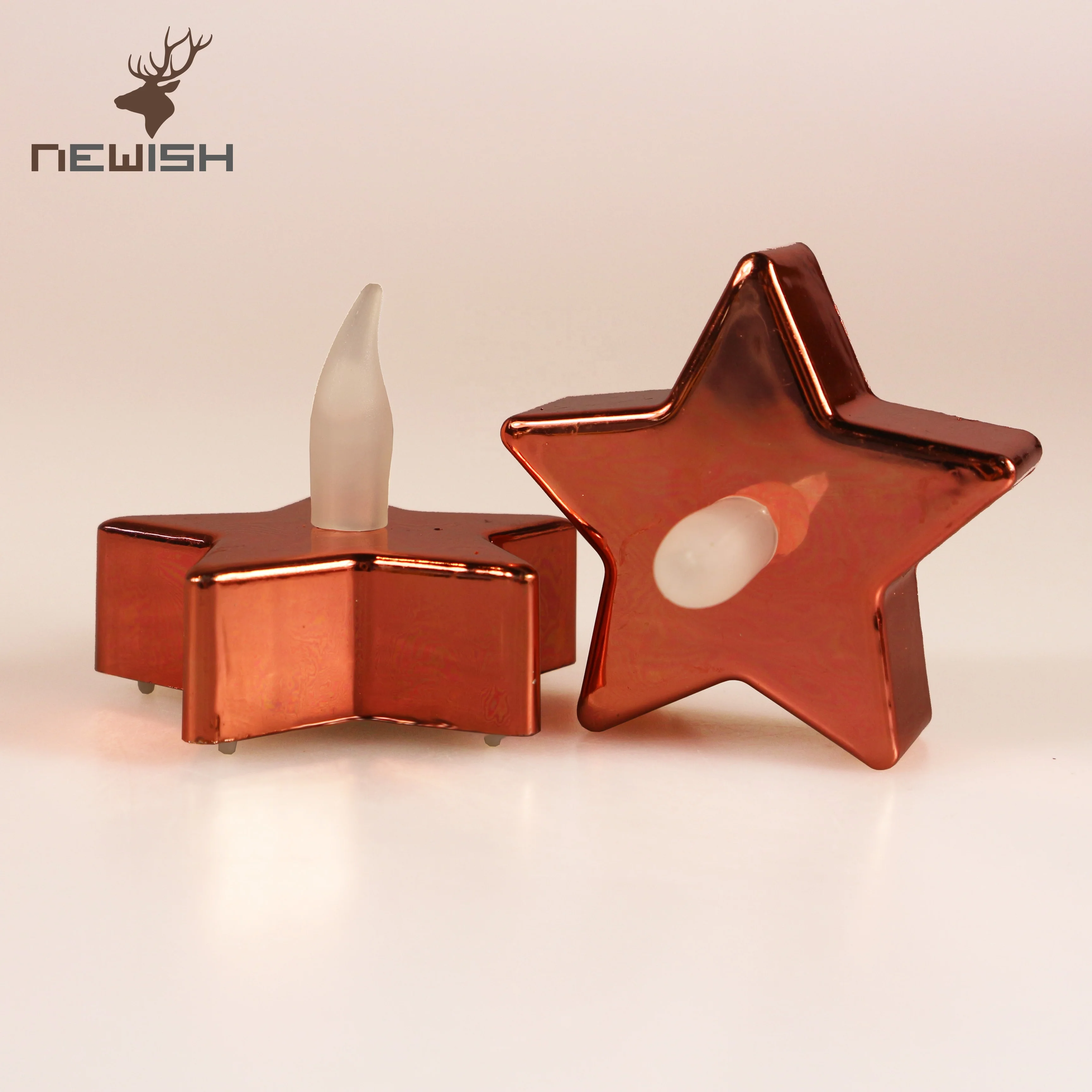 Newish 2020 New Arrival Battery Operated Red Metallic Star LED Candle Flameless LED Tea Light for Christmas Party home decora