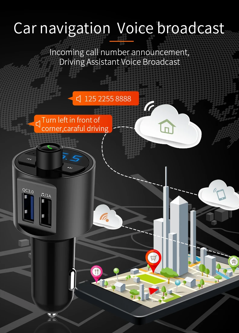 Комплект громкой связи Bluetooth BT56, автомобильное зарядное устройство,  FM-передатчик, mp3-плеер, QC 3,0, двойное зарядное устройство USB|  Alibaba.com