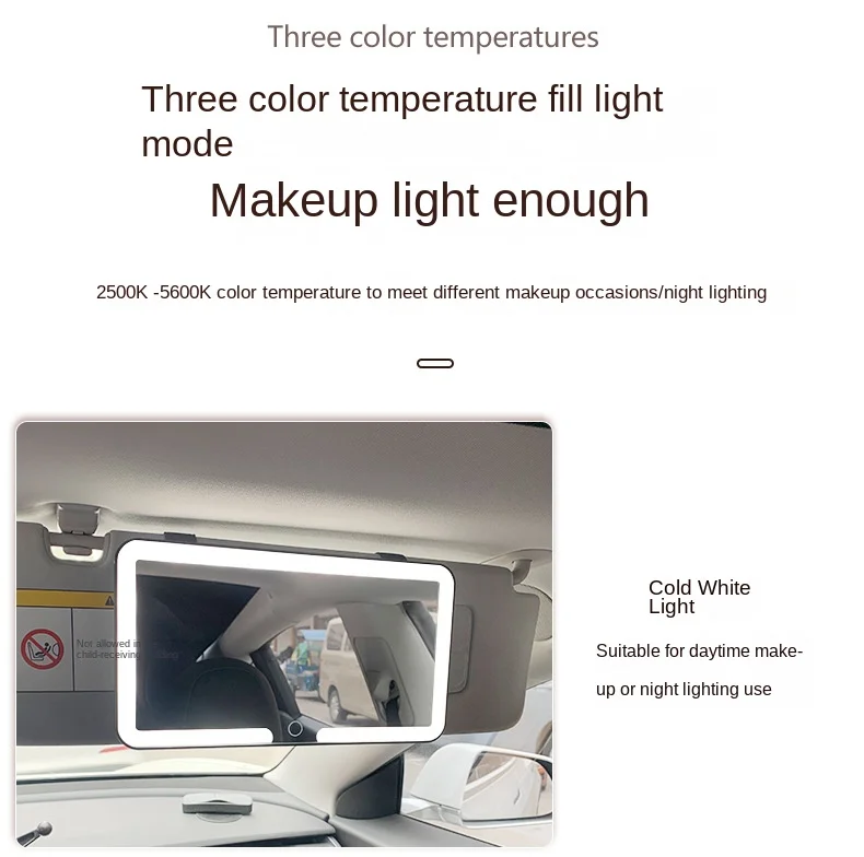 Car Vanity Mirror with 3X Magnification High-definition Sun Visor Touch Sensitive LED Three-color Adjustable Makeup Mirror
