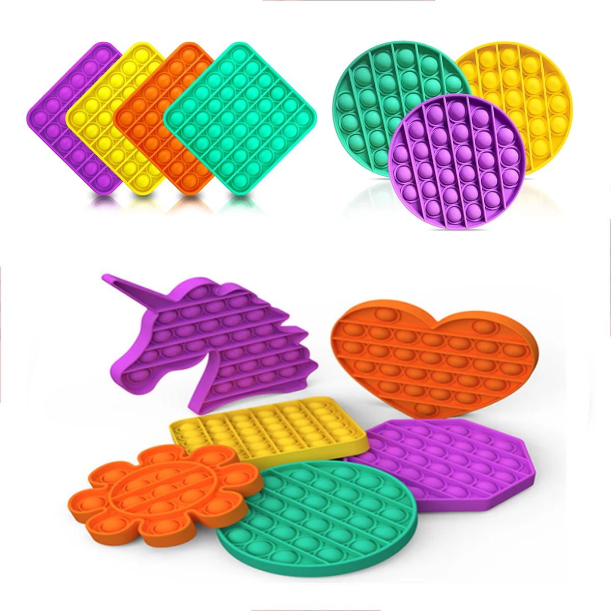 

push pop pop bubble ensory fidget toy,50 Pieces, Yellow, purple, green, orange