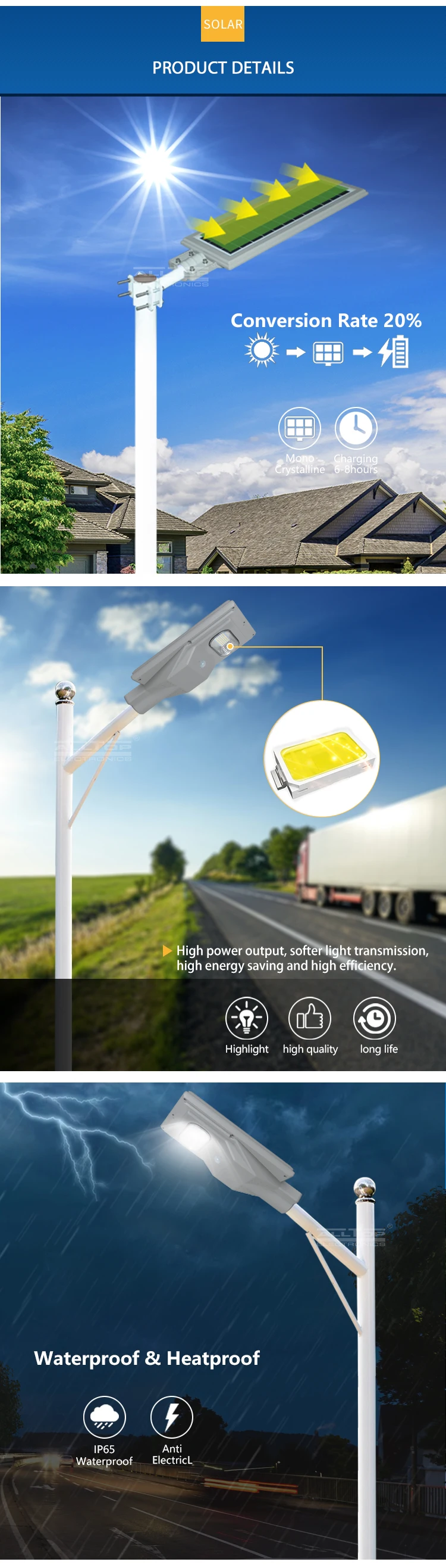 ALLTOP High quality aluminum alloy motion sensor SMD 30 60 90 120 150 watt all in one solar led streetlight