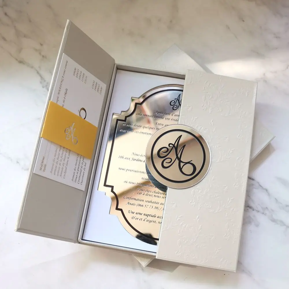 Luxury Acrylic Wedding Invitation Card with Embossing Box Invitation ...