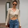 Cross Long Sleeve Exposed Navel Sexy Knit Top Women's Blouse & Tops Sweater Mujer Pull Femme
