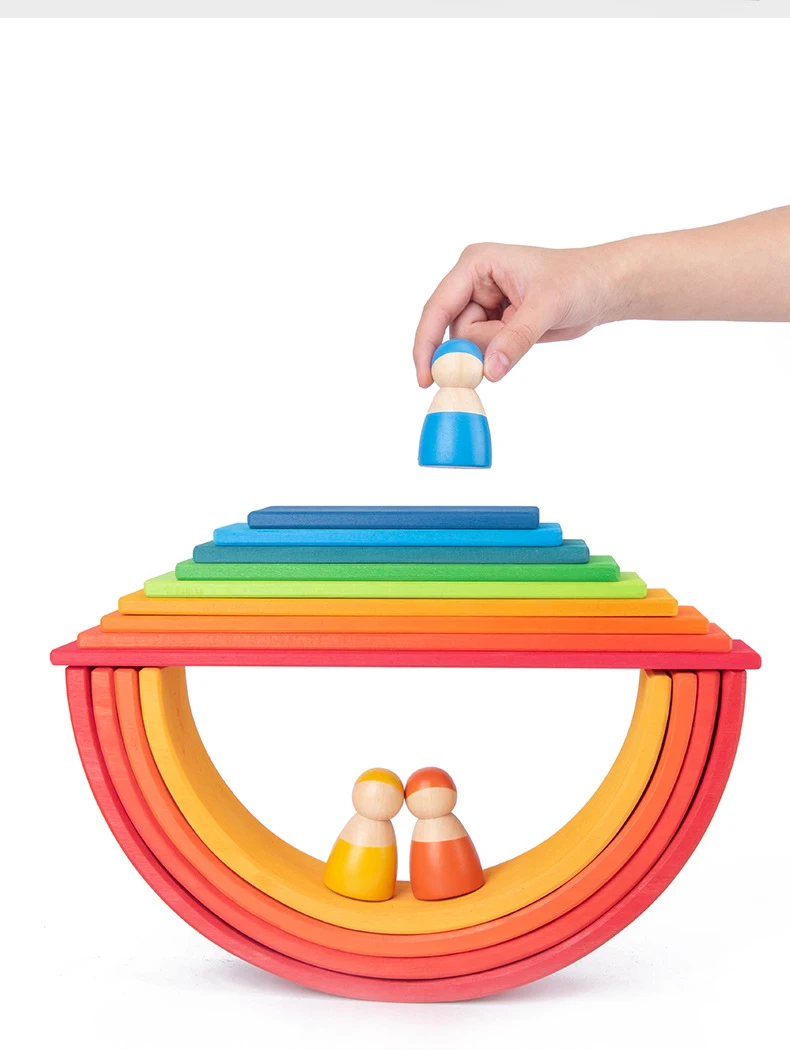 Wooden Rainbow Stacker 12 Piece Montessori Wooden Stacked Rainbow ...