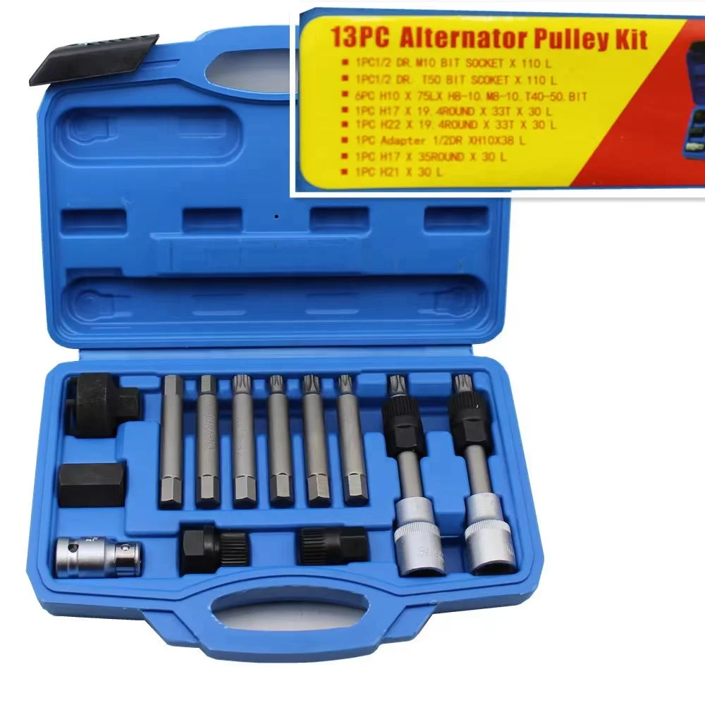 13 Pcs Alternator Pulley Tool Kit Generator Repair Tool Freewheel ...