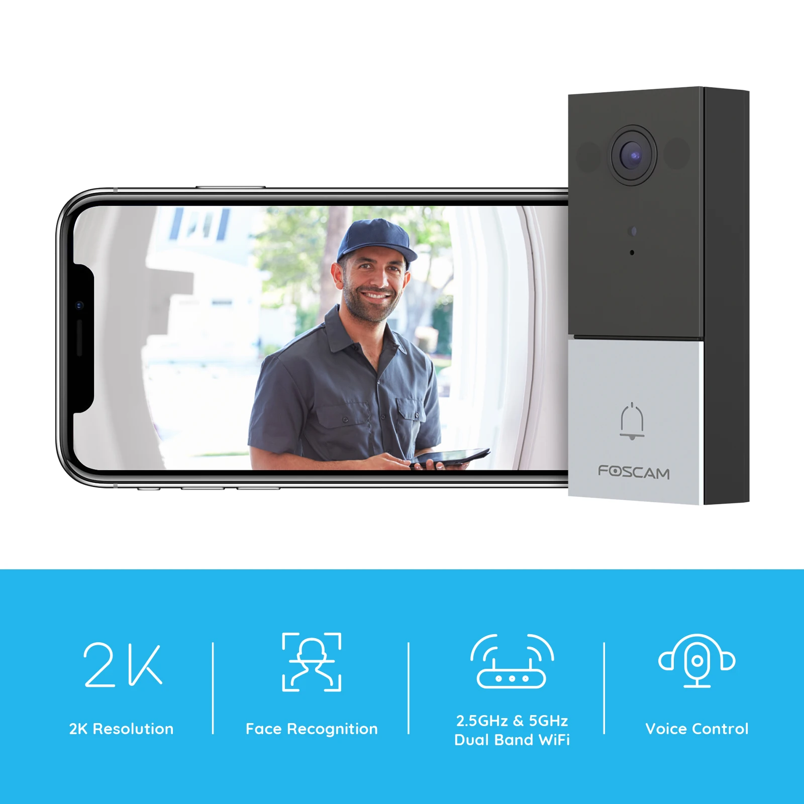2k Ring Video Doorbell Wifi Camera Dualband Wifi 4mp Face Recognition