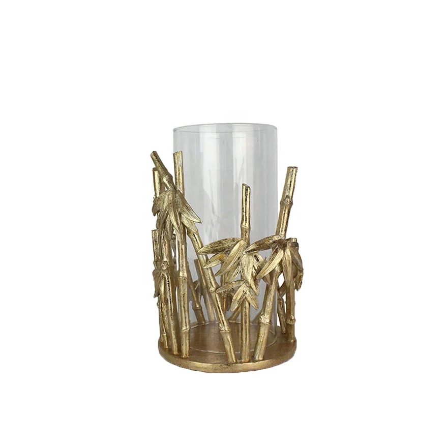 Interior resin gold bamboo glass tube candle holder and vase table top for home decor factory