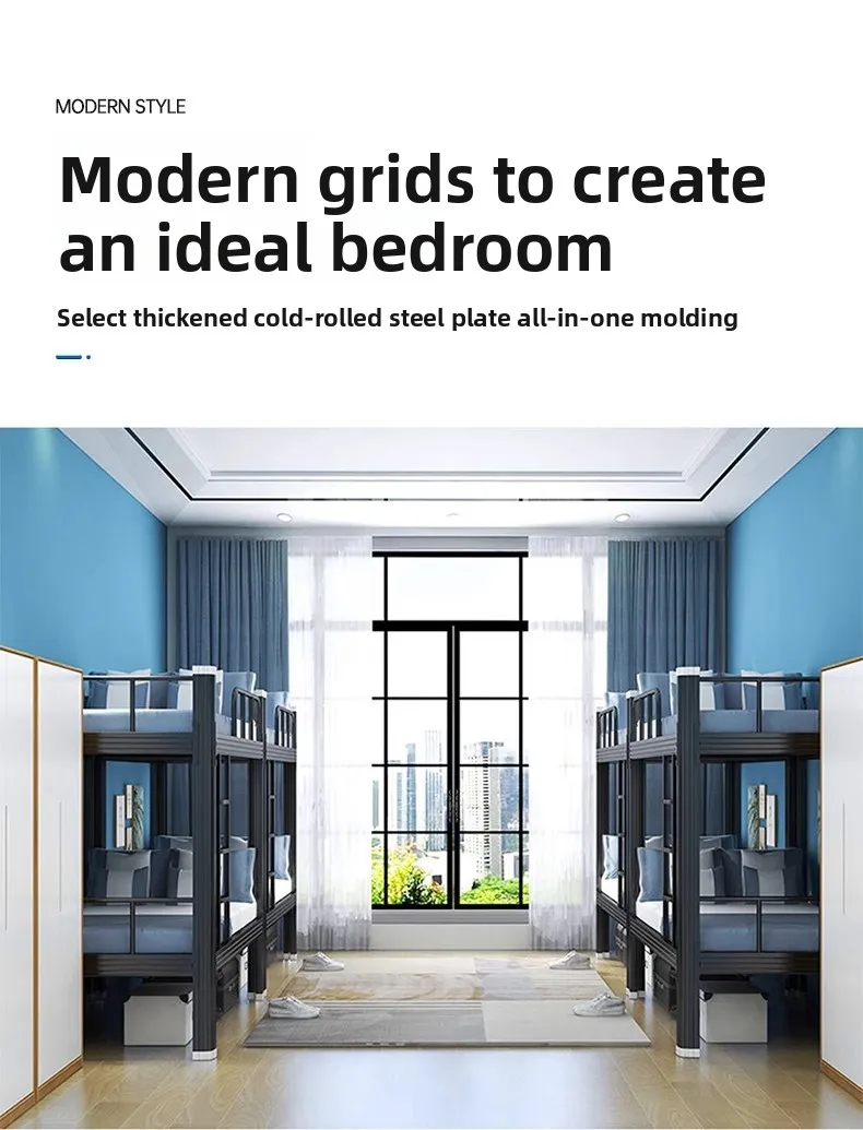 product hot selling luxury dormitory iron bed ladder durable simple double bunk staff modern design style metal frame school furniture-5