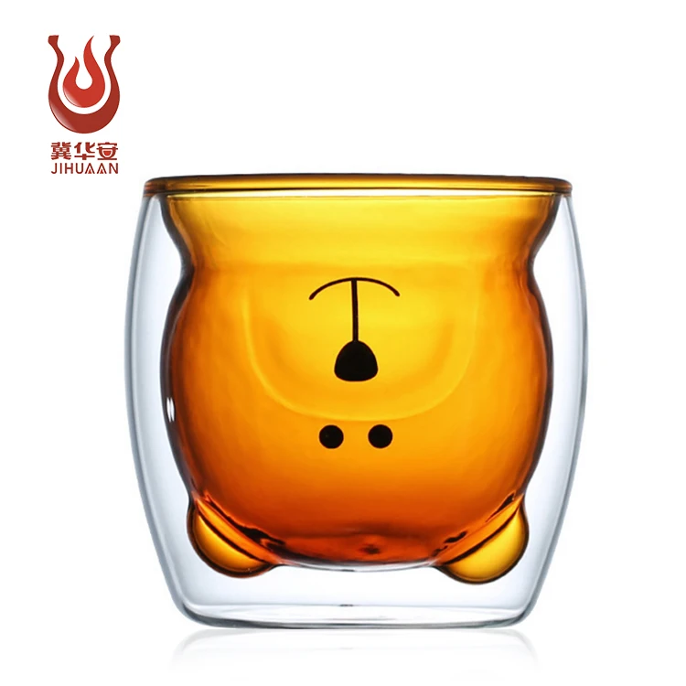 كوب زجاجي مزدوج الجدار صديق للبيئة مع تصميم زجاج بوروسيليليك مرتفع من نمط الدب