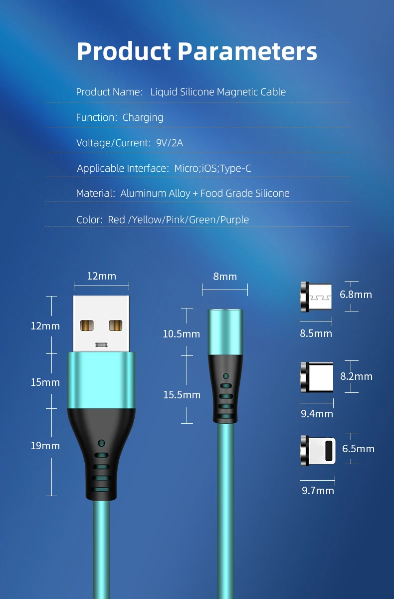 1M LED Magnetic Cable & Micro USB Cable & USB Type C Cable Type-C Magnet Charger Cable for iPhone Xs Max - ANKUX.COM