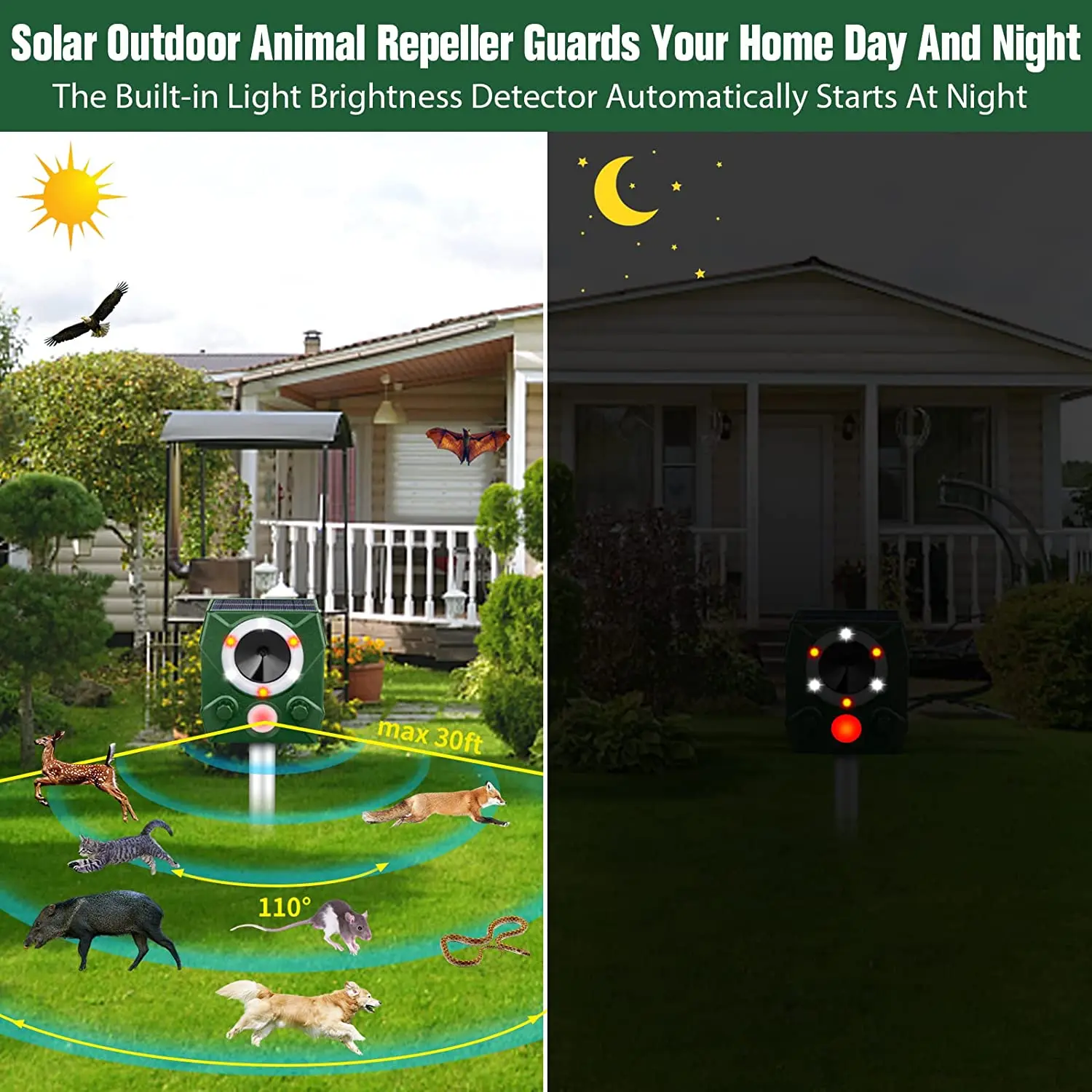 SAIJZEK OEM Outdoor Solar Powered Animal Repellent Pig Wild Boar Repeller Ultrasonic Mouse Dog Monkey Repeller manufacture