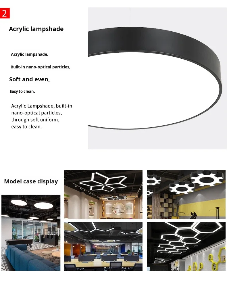 product creative shaped iron pmma hexagonal pendant light 6000k color temperature for office gym internet cafe mall industrial lighting-24