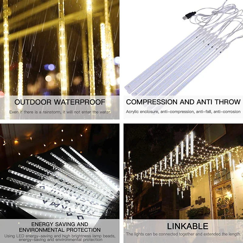Diy Led Christmas Lights 8 Tube Led Meteor Shower Light For Holiday