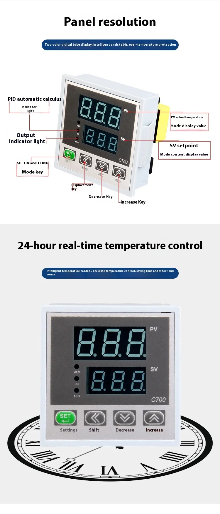 Thermostat ABS Material 72*72*40mm PID Temperature Controller Digital Display 1 Accuracy OEM ODM TUOBANG REX-C700