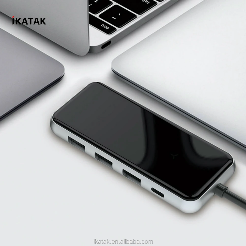 IKATAK 2020 New Aluminum Acrylic USB-C Adapter 3 USB3.0 HDMI PD Charging USB C Hub