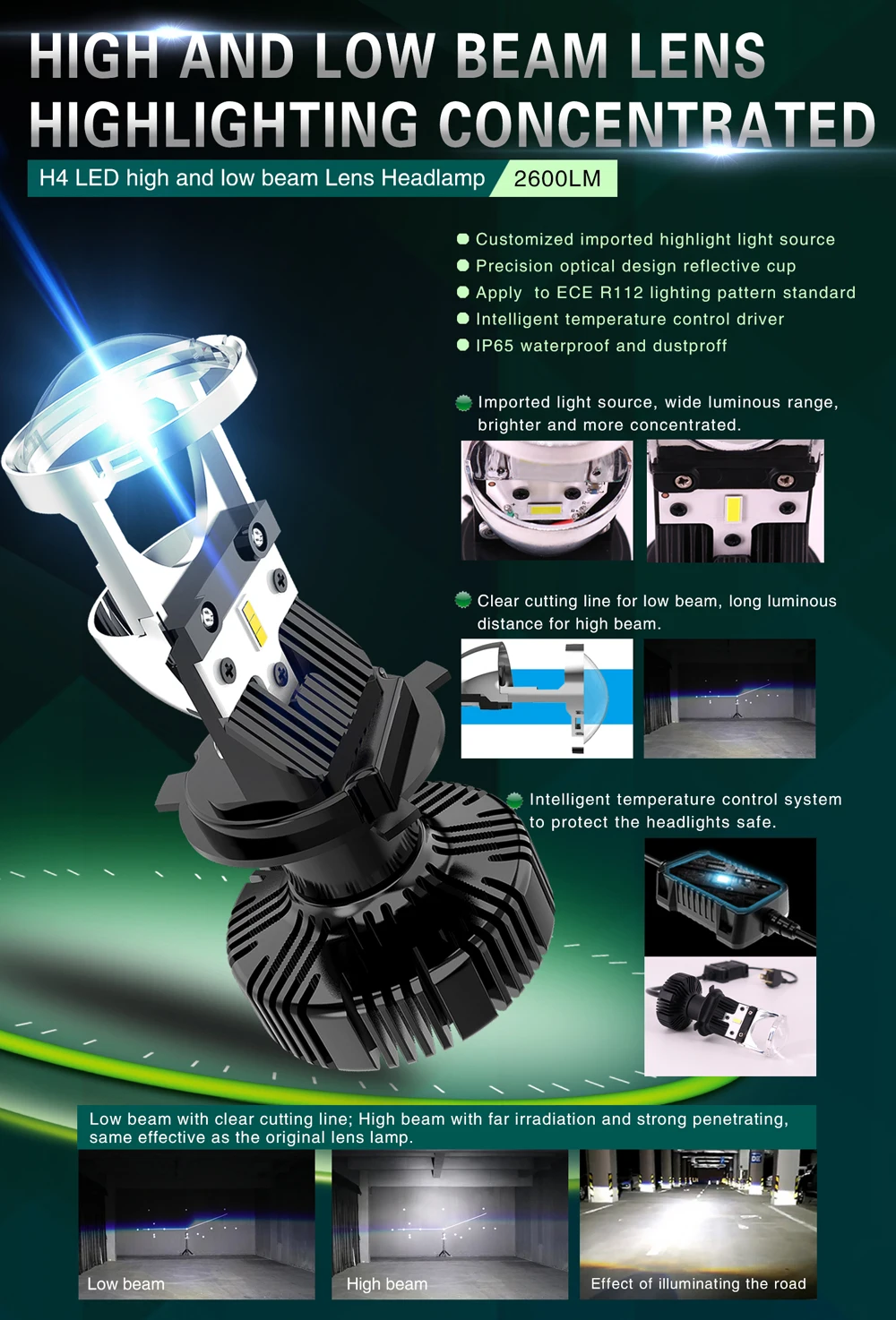 Bi Led H4 Bi Xenon Projector Lens Kit 30w 40w Headlight Car Fog Light