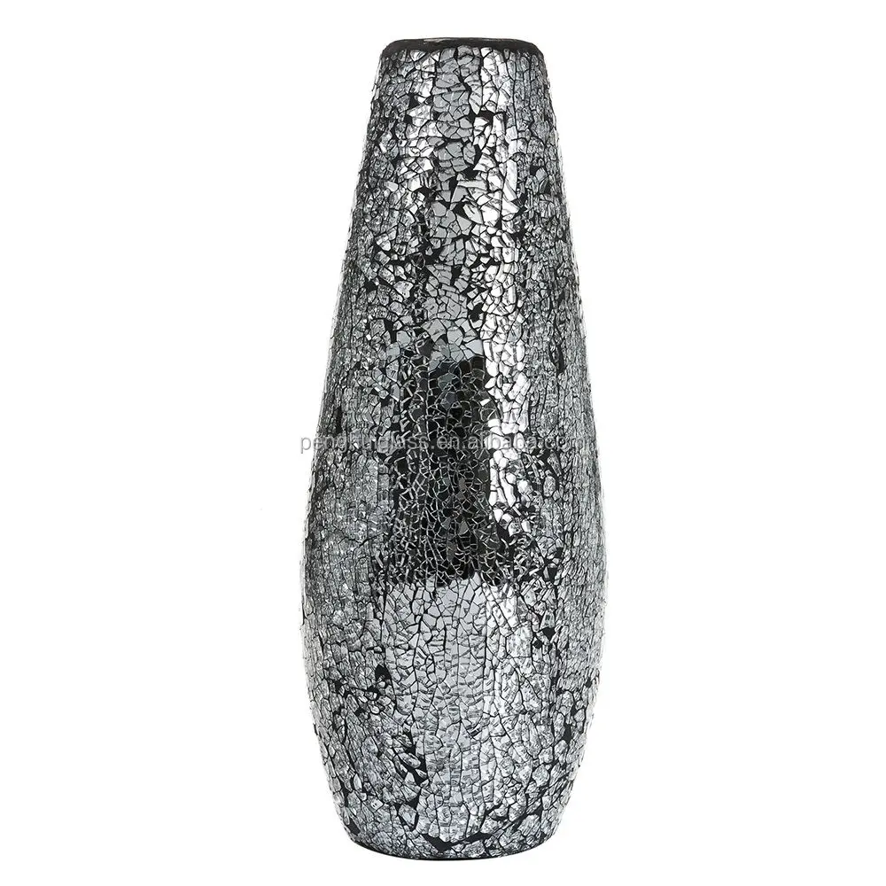 40cm Black Sparkle Mosaic Trumpet Vase Tall Big Home Decor Decoration Ornament 