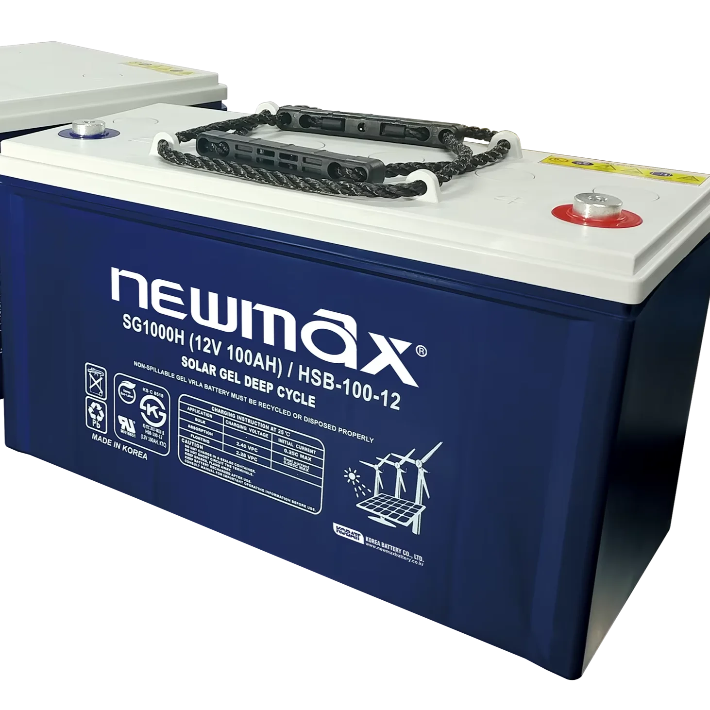 12V solar battery mounted in an RV battery bay with clear labeling and ventilation gap
