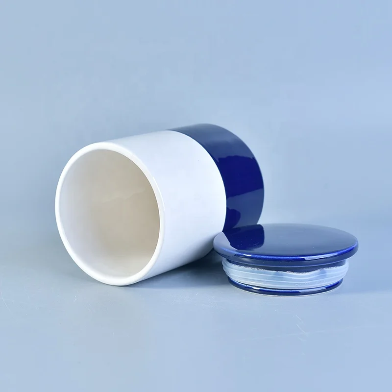 Round glaze printing custom ceramic tealight candle jar porcelain candle holders with lid party decoration wholesale