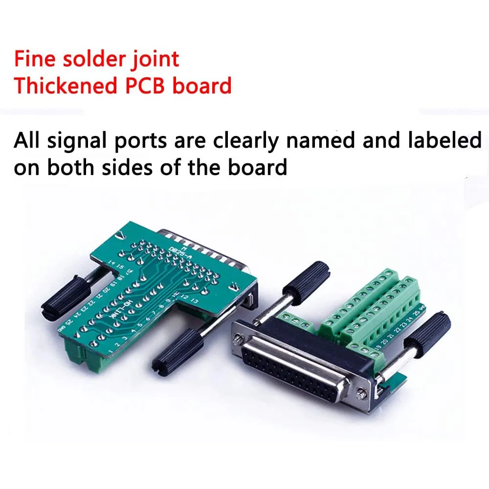 Jienk DB25 2PCS Solderless Male Female RS232 D-SUB Serial Adapters 16mm thinner 25 Pin Port Terminal Solderfree Breakout Connector Board with Case Accessories 