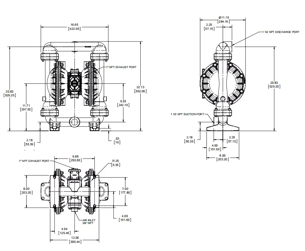 1- 1/2 Inch Sandpiper Pneumatic Diaphragm Pump S15B1AGTABS000 na may pabrika ng Aluminum/PTFE diaphragm