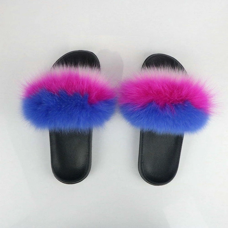 Fur Slide Vendors Fast Shipping Cheap Raccoon Sandals Slides For Women Customized Fox And Matching Bsg Light Pink Black