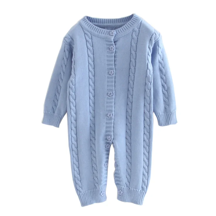 Long-sleeved unisex newborn baby clothes solid color capless toddler button jumpsuit