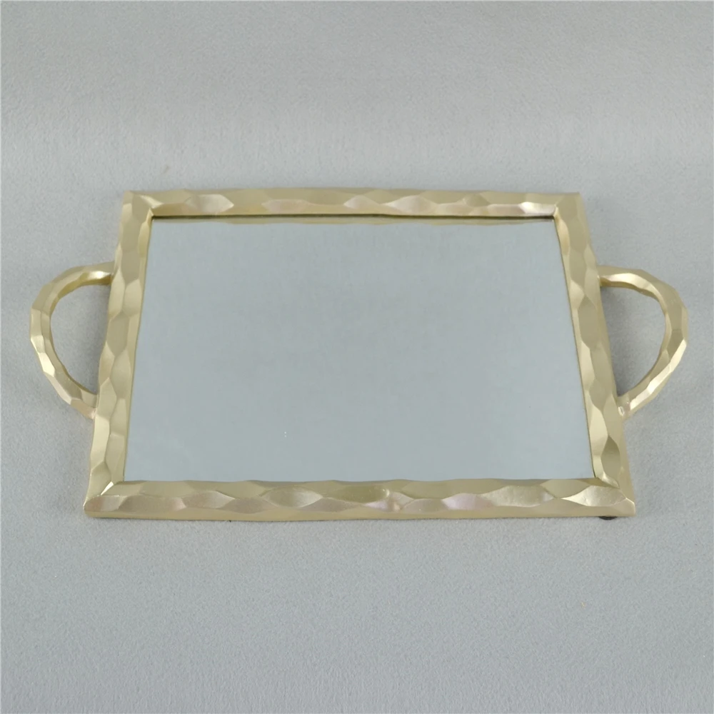 princess style pink resin frame mirror serving tray with pattern print