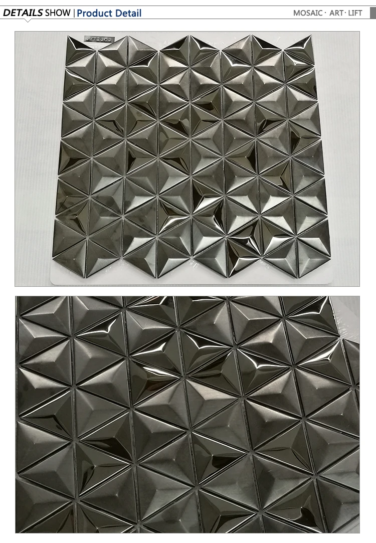 European style 3D triangle stainless steel black mosaic tile for project decoration