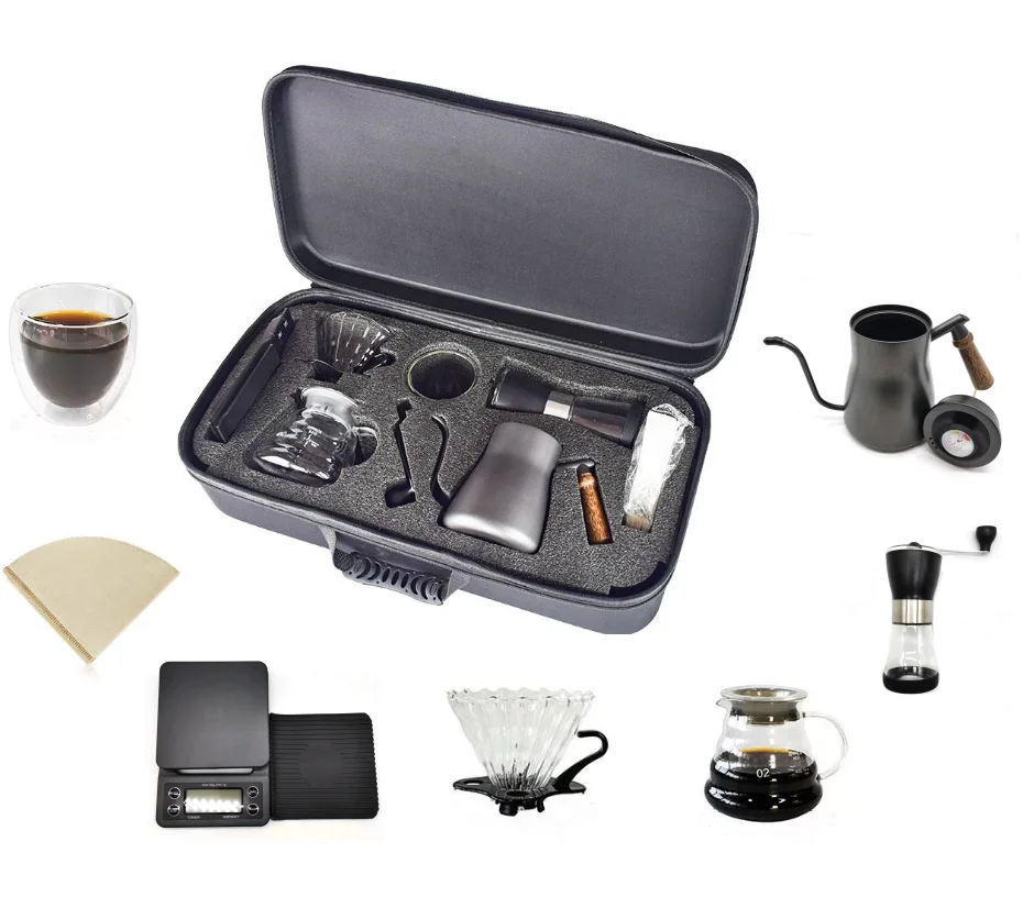 Portable Travel Coffee Tea Gift Set With Kettle Grinder Travel Mug
