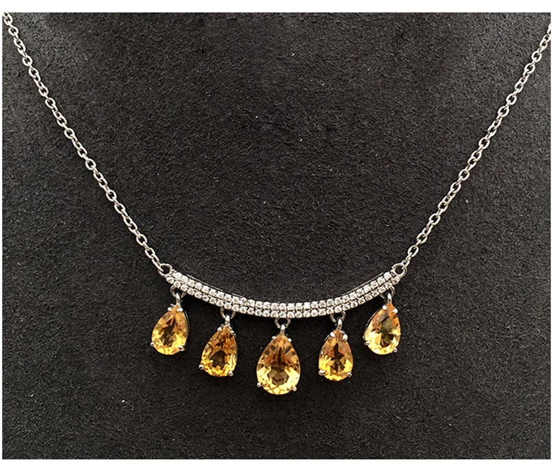 product-Five Yellow Amber Waterdrop Design Silver Bijou Pendant Statement Necklace-BEYALY-img