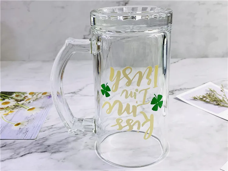 Custom Wholesale Glass Sublimation Beer Mug Logo Unique Clear Beer Mugs Cup With Handle