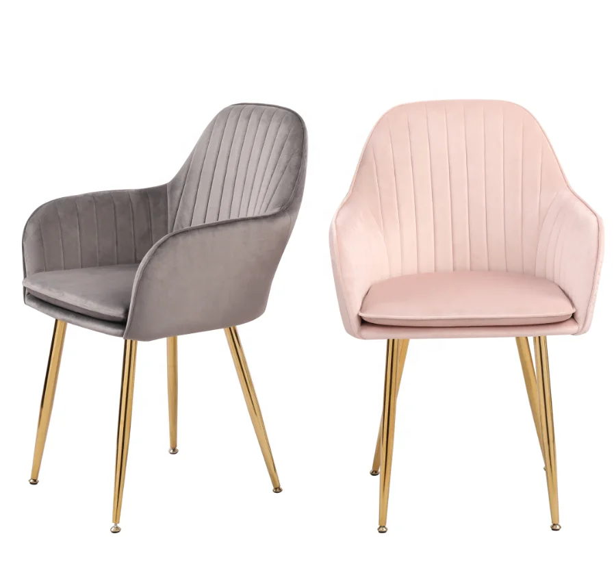 
Factory Directly Luxury Design Fabric Modern Pink Velvet Accent Dining Chairs With Golden Legs 