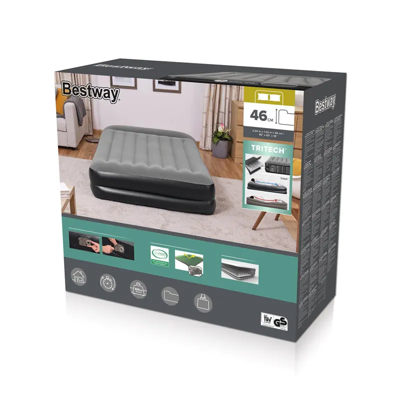 Bestway 67403 Inflatable Queen High Raised Air Mattress Built In Pump