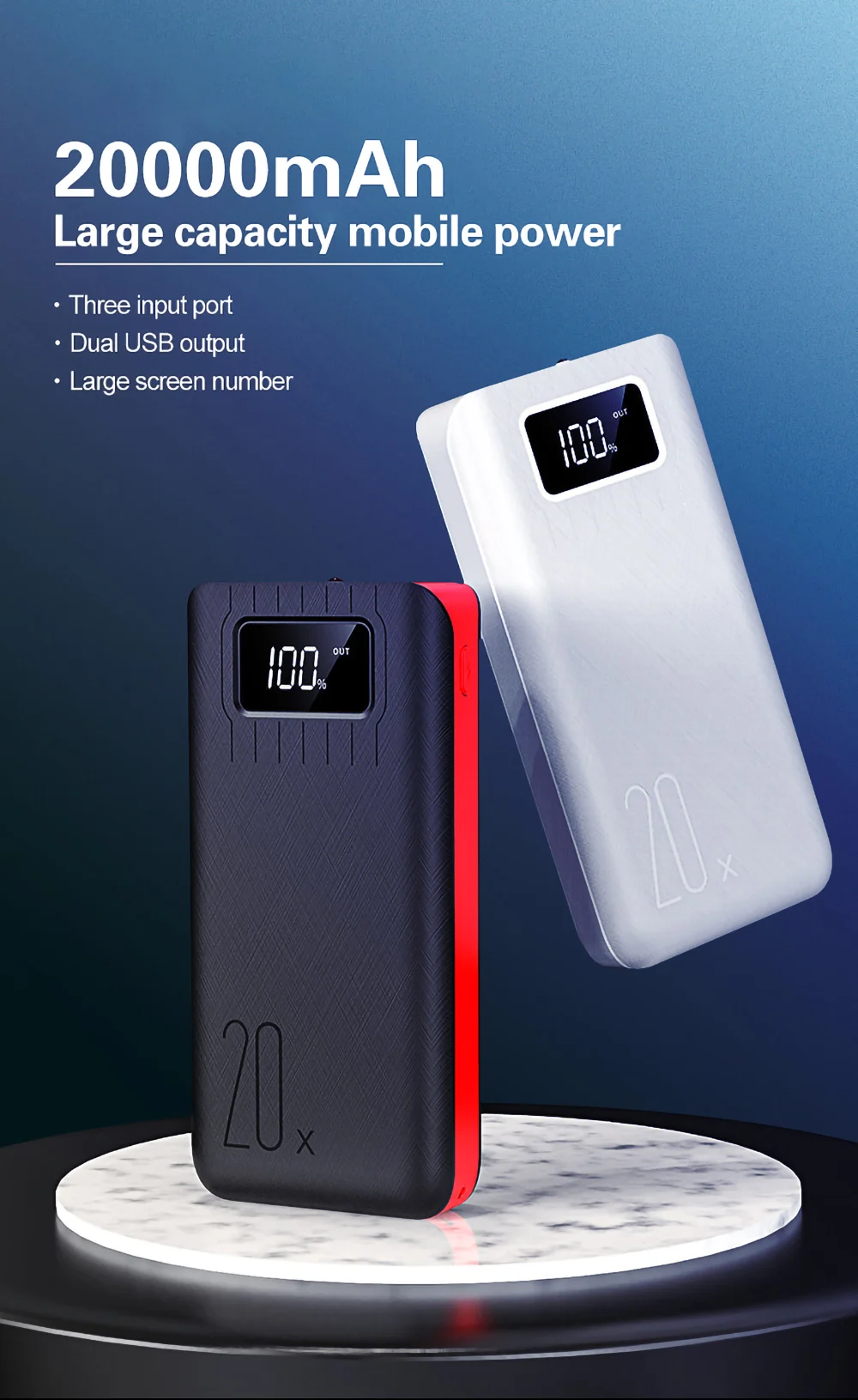 20000mA Powerbank For Apple Type C Micro USB Input Dual USB LED Digital Display Portable Fast Mobile Charger Power Bank 20000mAh - ANKUX.COM