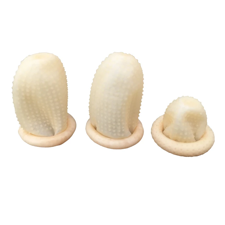 Beige Disposable Industrial Waterproof Transparent Antislip Rubber Finger Covers Latex Finger