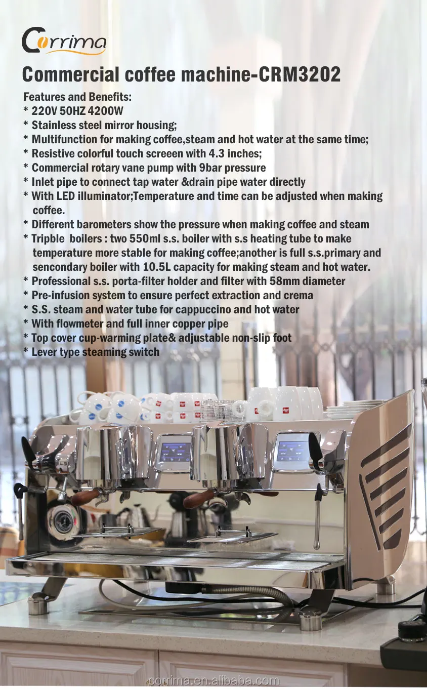 Double Group Commercial Coffee Machine With Rotation Pump Crm3202