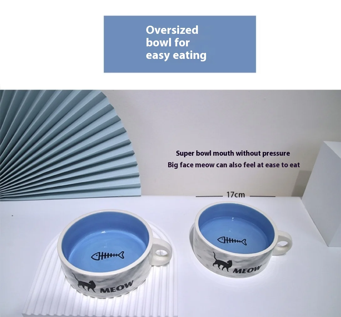 New Design Ceramic Large Diameter Anti-Knock Fashion Eco Friendly Cat Rice Bowl Pet Dog Ceramic Food Water Food Bowl With Handle